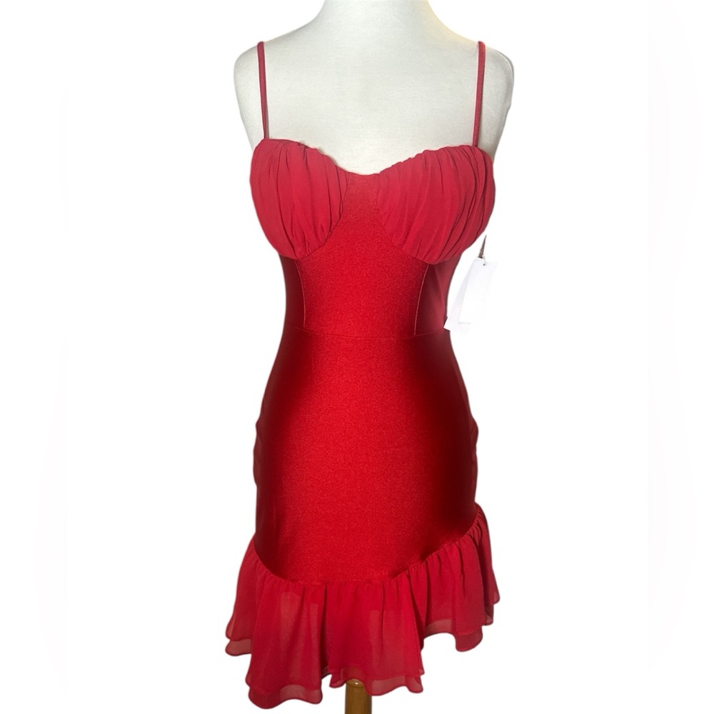 Small Red Ruffle Bodycon Homecoming Cocktail Mini Dress - Picture 4 of 8
